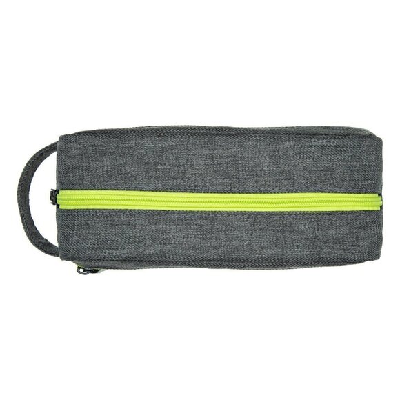 Men Toiletry Bag Grey Textured Dopp Kit Carry On with Lime Green Zipper  NEW - Picture 2 of 3